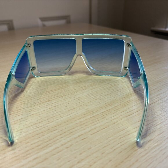 Icy Blue Shield Sunglasses – Oversized Gradient Retro Frames